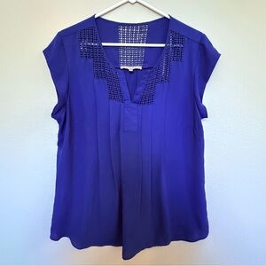 Daniel Rainn Estefany Lace split neck Royal Blue Blouse